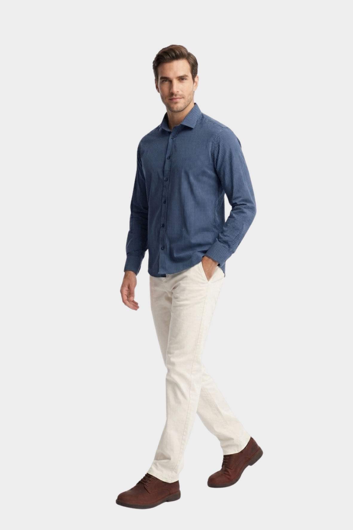 Camisa 100% Algodão Custom Sem Bolso manga longa Marinho - Hover